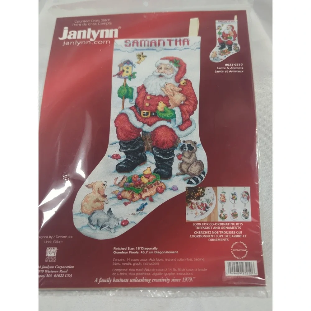 Janlynn Cross Stitch Christmas Stocking  SANTA & ANIMALs Complete Kit Unopened